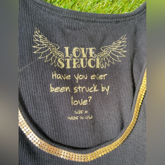 Love Struck | Vintage Y2K 2000s | Gold Trim | Black Tank Top | Size M - Picture 10 of 10